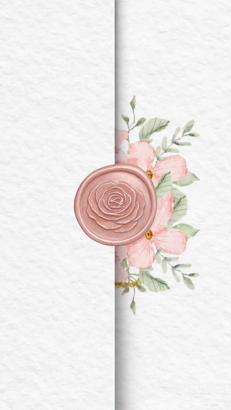 White textured envelope closed with a pink rose wax seal and floral illustrations.